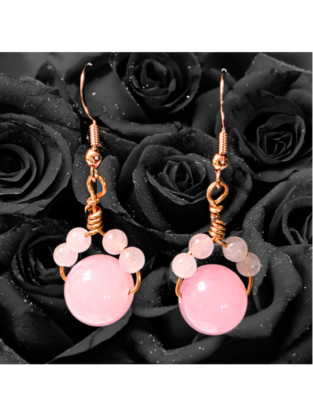 Rose Quartz "Paw" Earrings – Copper Wrapped & Sterling Silver Glow cat paw